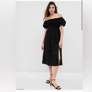 Gap Linen-Blend Puff Sleeve Midi Dress